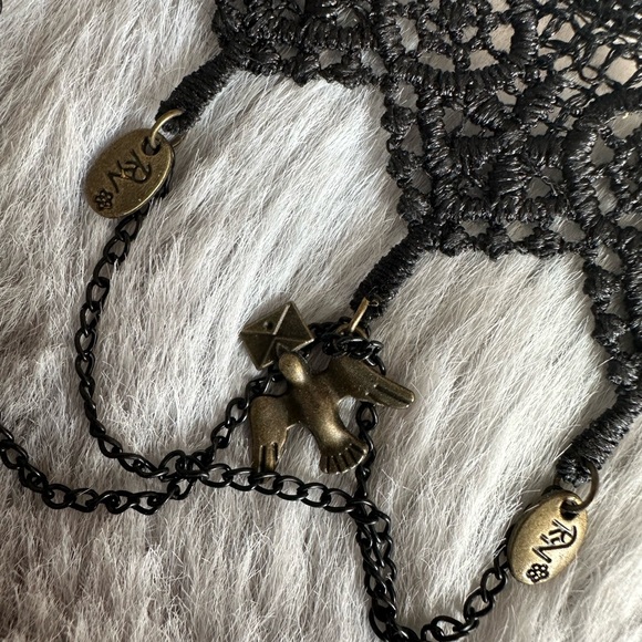 Black Lace Choker with Gold Mask Pendant - Picture 2 of 5